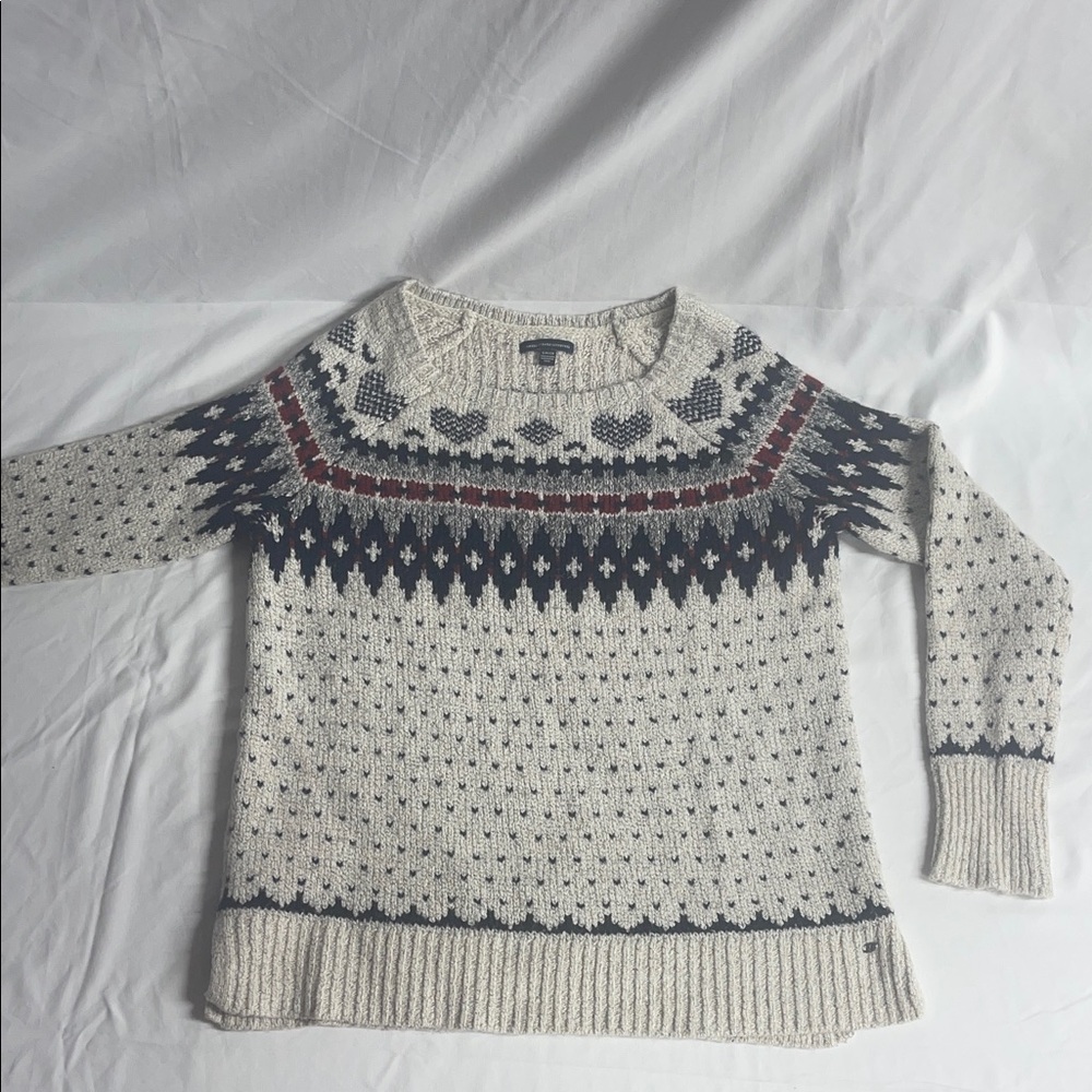 American Eagle Outfitters Fair Isle Sweater - Cream and Navy
